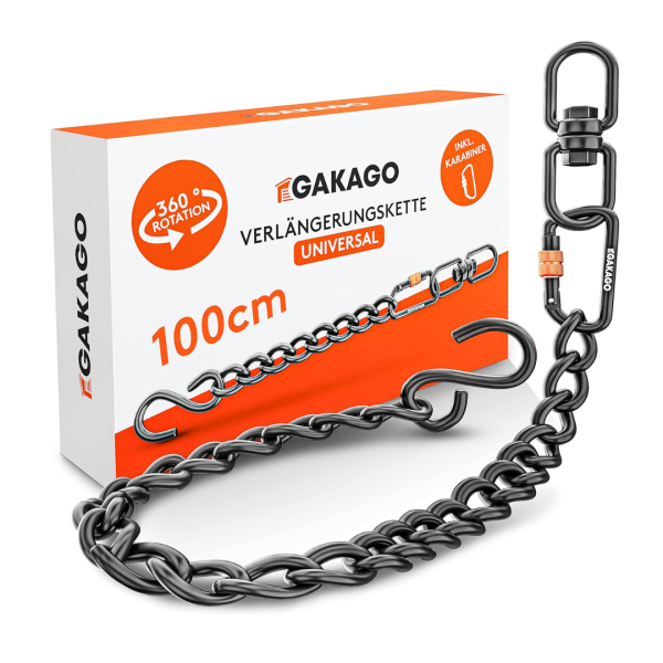 Wholesale Stock of Gakago Extension Chain as Hanging Chair Chain with S-Hook, Swivel and Carabiner -100 cm- Brand New